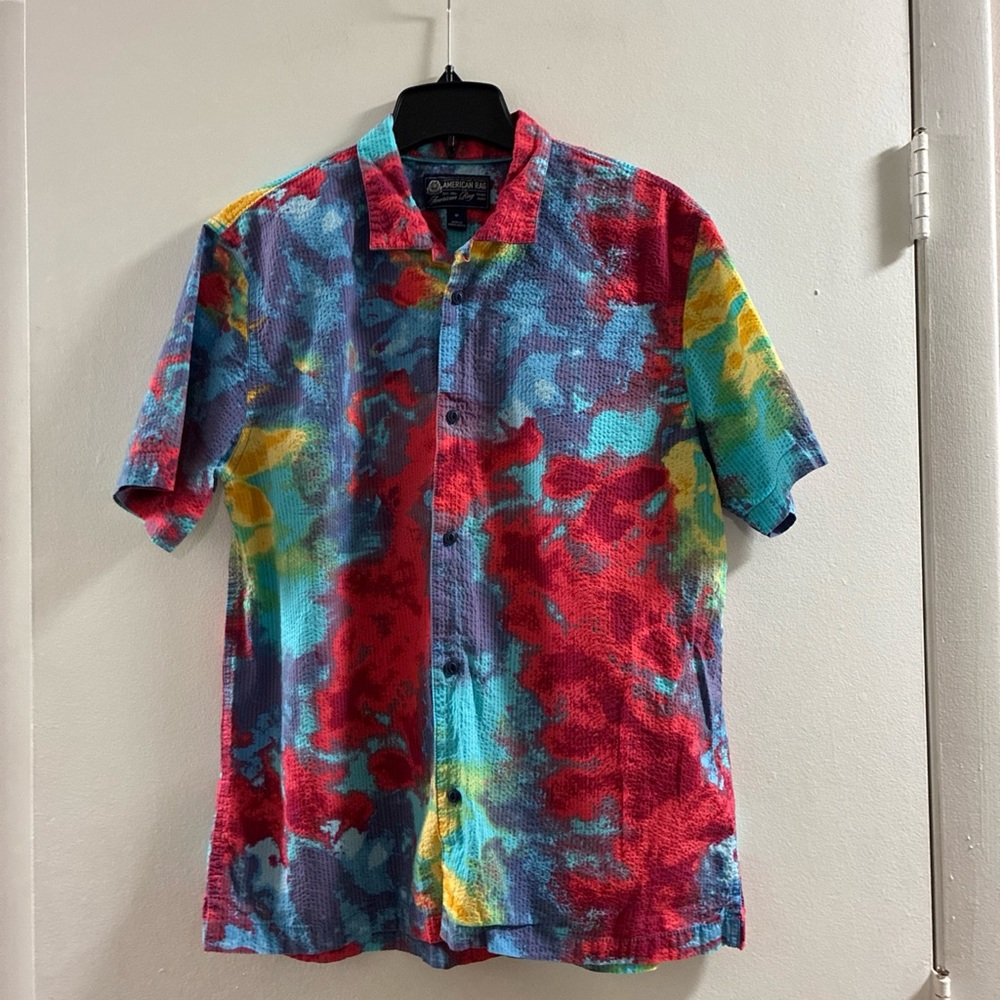 American Rag Multicolor Tie-Dye Short Sleeve Button-Down Shirt